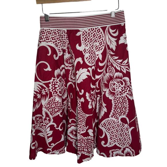 DRESS BARN Red Tropical Floral Poplin Cotton Elastic Waist Skirt Women's - Picture 6 of 8